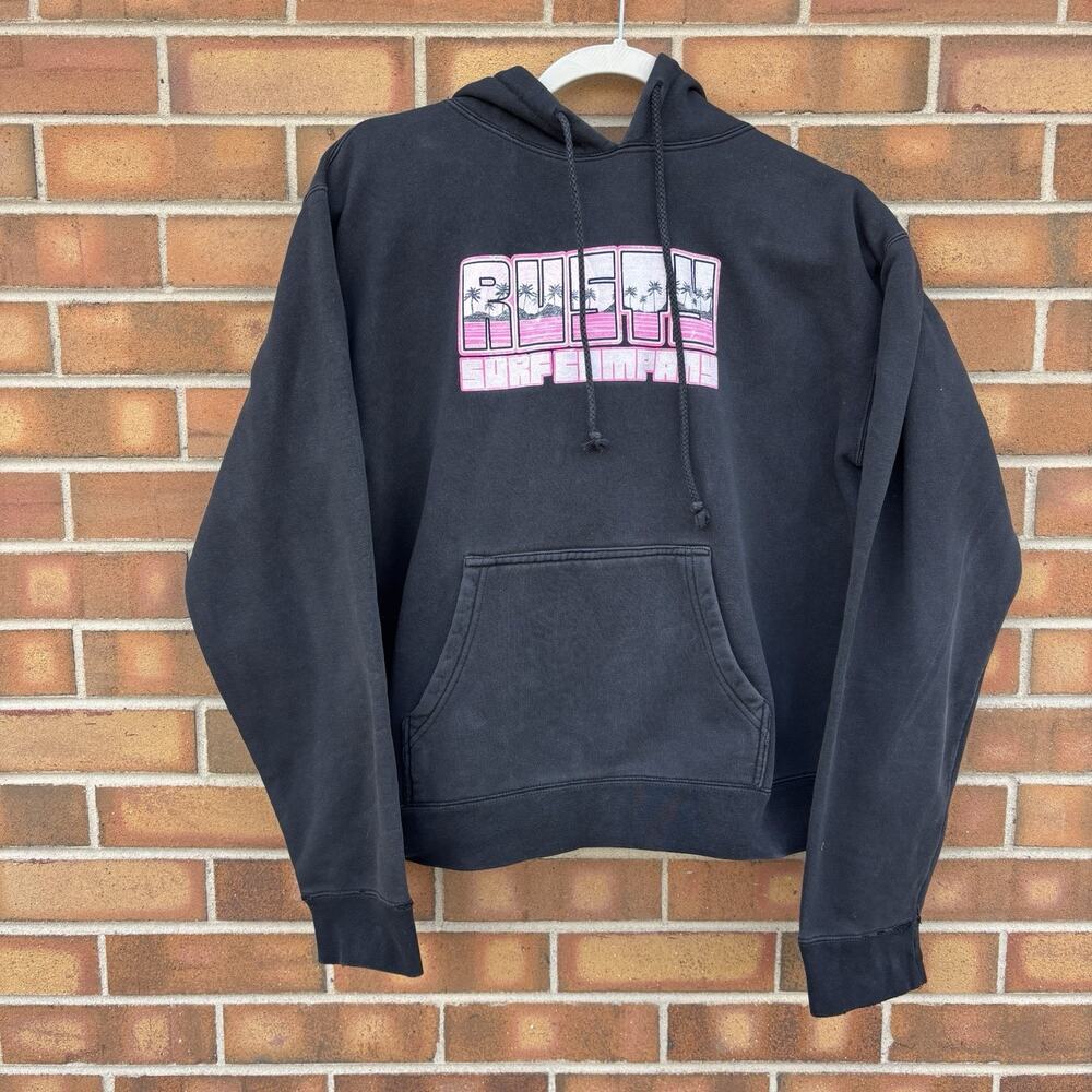 Vintage Rusty Surf Company Girls XL Heavyweight Hoodie Sweatshirt Oil Stains